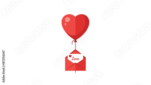 Charming pixel art illustration features a bright red heart-shaped balloon carrying a small open envelope with a love message.