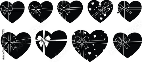 Black and white heart shapes with bows and small heart decorations ribbon