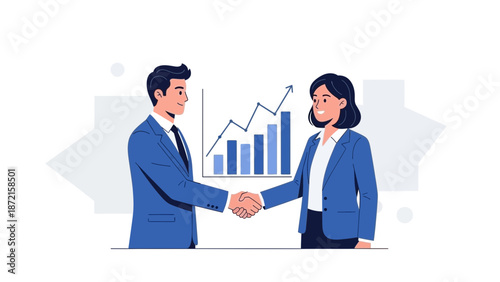 Business partners shaking hands with growth chart, successful deal, partnership concept