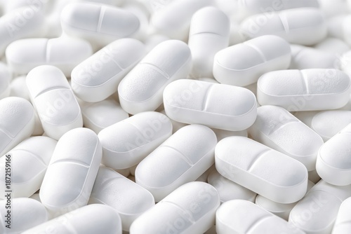 High potency white pharmaceutical tablets arranged harmoniously showcasing intricate textures and efficient design creating an ambiance of medical precision and health assurance