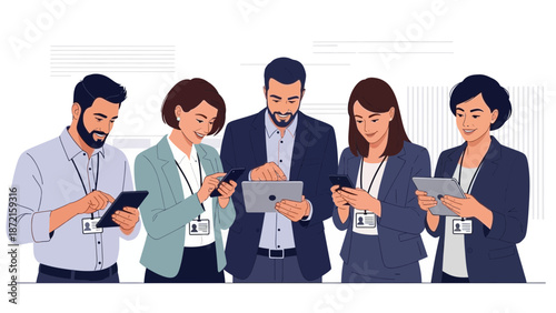 Diverse business team using tablets and smartphones for digital communication