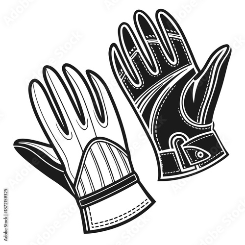 Stylish monochrome gloves showcase classic design with intricate line details and distinct seams