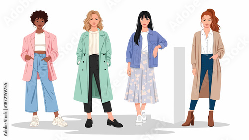 Diverse Women in Stylish Outfits A Fashionable Group Portrait.