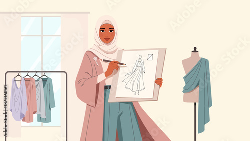 Fashion designer sketching a new design in her studio.