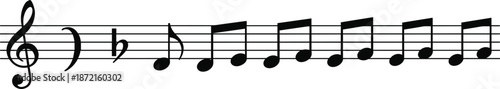 Musical notation illustration featuring treble clef, flat symbol, and melody notes on staff lines for music, education, and design projects