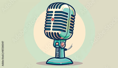 Vintage Microphone Illustration - Retro Audio Equipment for Broadcasting and Recording.