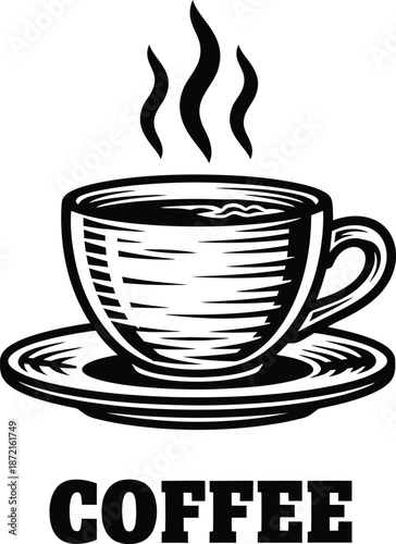 Coffee Cup Vintage Line Art Vector Illustration