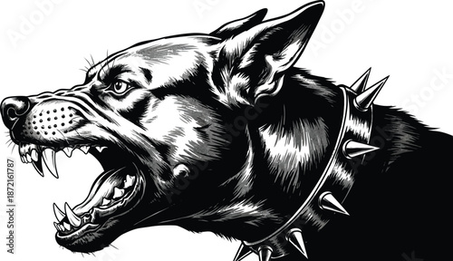 Dog silhouette portrait fierce canine head in dark profile