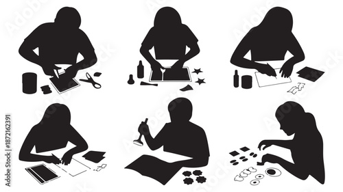 Silhouettes of People Working on Projects at Desk