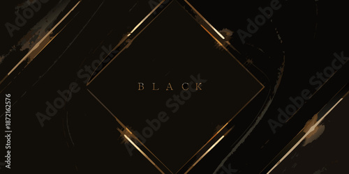 Elegant black background with golden geometric shapes and the word black