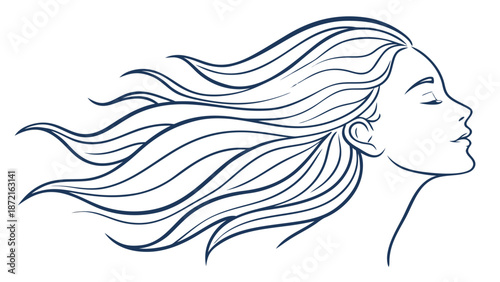 A minimalist vector illustration of a woman with flowing hair in a simple line art style