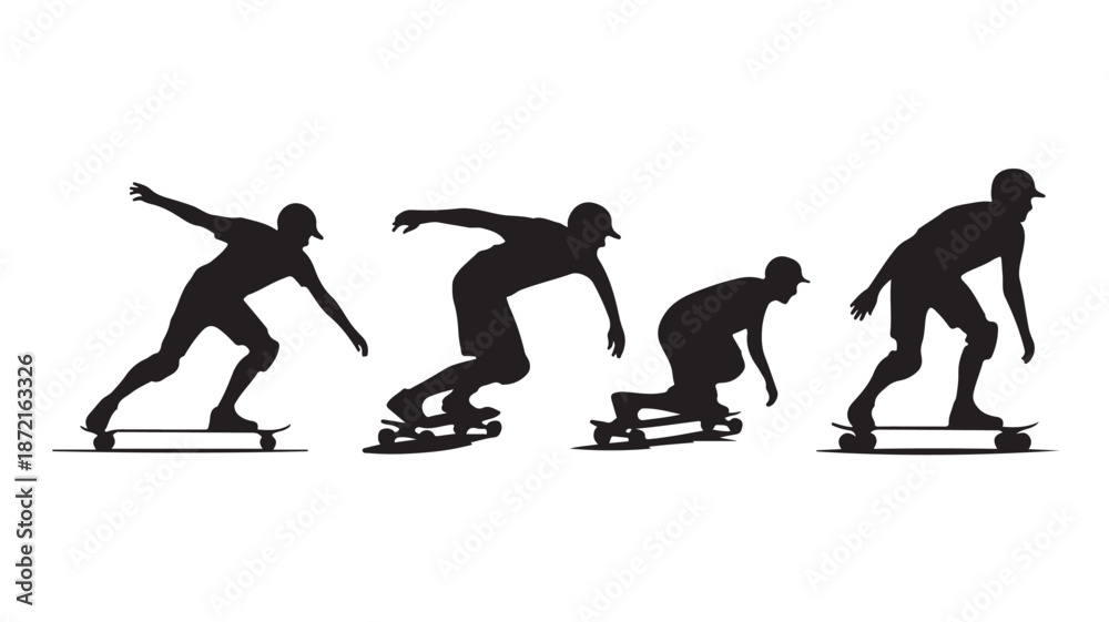 Obraz premium Skateboarder Silhouettes in Motion on White Background