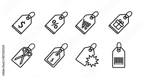 Various price tags and symbols