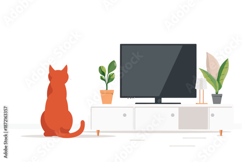 Cat Watching TV stock image isolated vector style