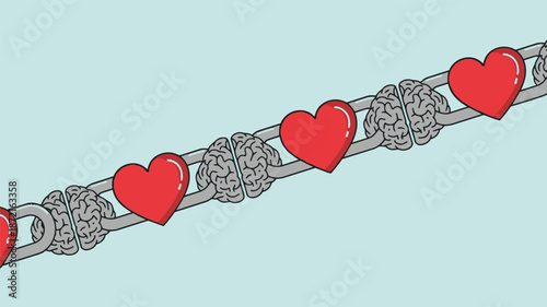 Empathy Link Heart and Brain Flat Vector Illustration Emotional Intelligence Mascot generative ai