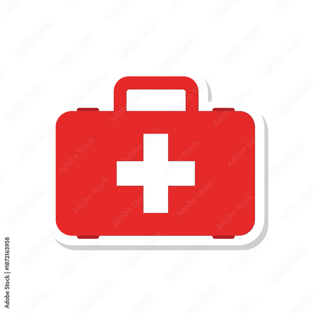Obraz premium Red first aid kit with white cross on handle