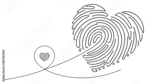 Minimalist Line Art of a Heart-Shaped Fingerprint with GPS Location Pin