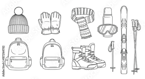 Winter sports gear collection