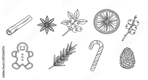 Illustrations of classic holiday spices and treats