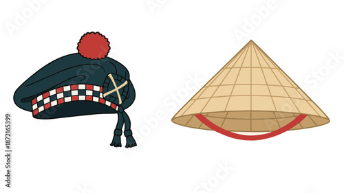 Scottish Tam o’ Shanter Flat Vector Illustration Cultural Headwear Mascot generative ai