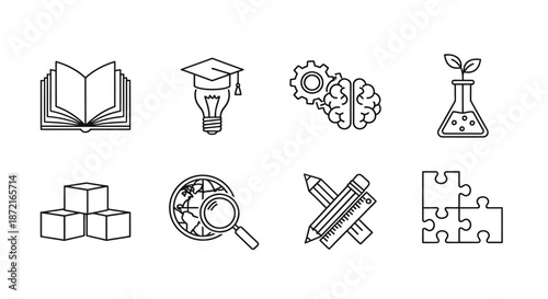 Icons representing education and innovation