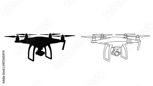 Two drone designs one shown as a black outline silhouette