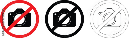 No Camera Sign Icons, Bold Prohibition Symbols for UI and Safety Design.