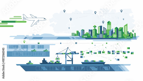 Global Logistics Network Air Sea and City Transportation.