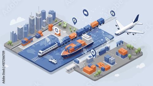 Global Logistics Network Interconnected Transportation System for Efficient Supply Chain Management.