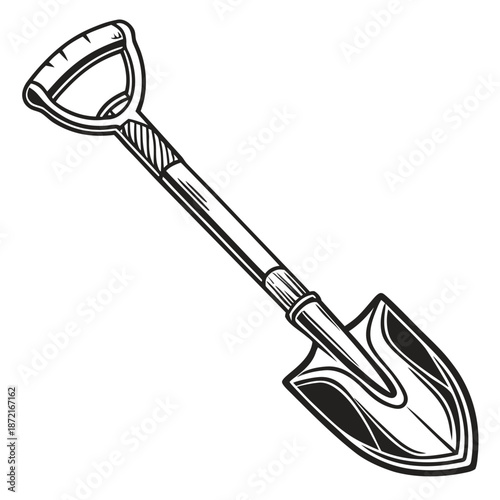 Monochrome shovel features bold outline and distinct shadows, making it a versatile, eyecatching choice
