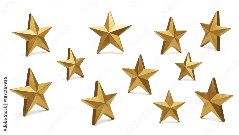 Obraz premium Golden stars on white background, shiny star shapes, decorative elements