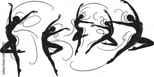 Silhouette of dancing women in various poses illustration