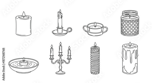 Assorted candles and candleholders