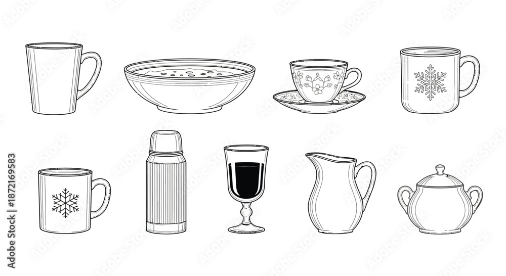 Obraz premium Collection of winter-themed drinkware