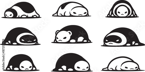 Cute pandas in various sleeping positions illustration set