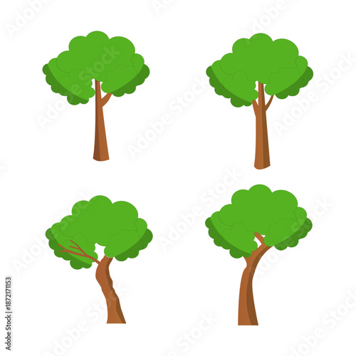Tree Vector Illustration Collection Featuring Tropical and Orchard Trees with Mango, Apple, Banana, Orange, Coconut Palm and More Isolated on White Background