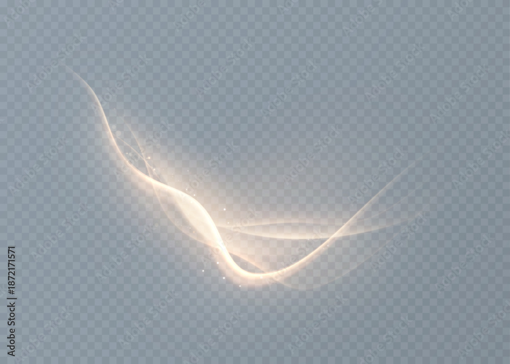 Fototapeta premium Glowing golden wave creating a dynamic light trail with shimmering dust particles, perfect for abstract backgrounds, magical overlays