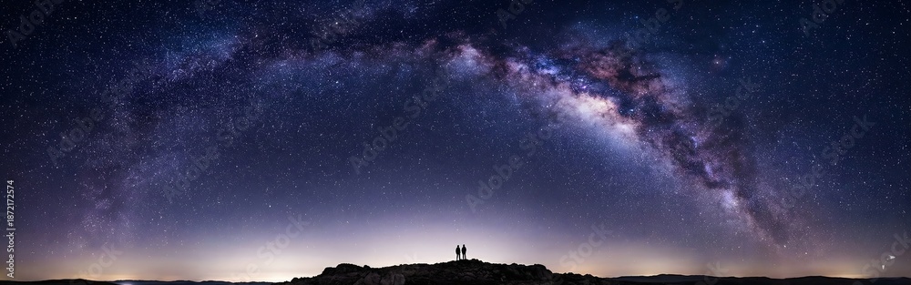 Fototapeta premium Milky Way Arch Over Silhouetted Observers at Night