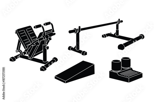 Professional Fitness Machines and Strength Training Equipment Silhouettes
