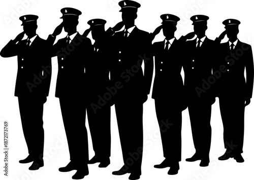 Saluting Military Officers Silhouette in Uniform