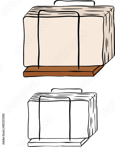 Napkin holder with folded paper napkins Isolated hand drawn illustration. Vector graphic line ink colored art. icon of dining table essentials for restaurant, kitchen, cafeteria or home table setting