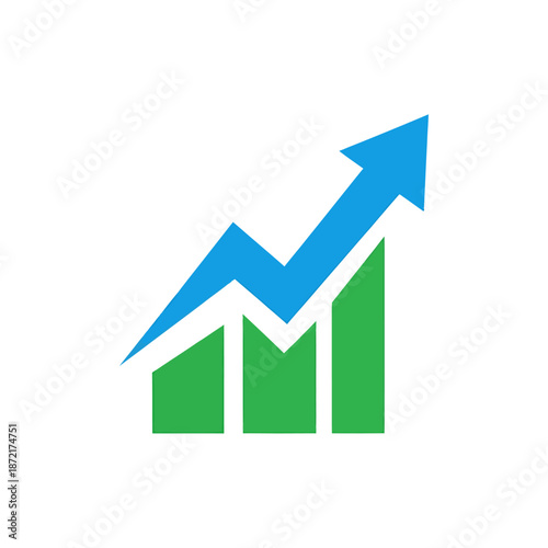 Business growth icon with upward arrow, minimal flat style, solid color background