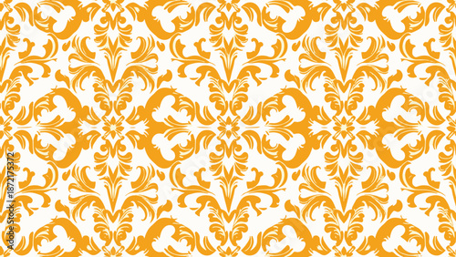 Vintage luxury damask pattern blending classic floral motifs with elaborate ornamental curves in a seamless layout