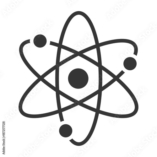 Atom vector icon with Three electrons rotate in orbits around the atomic nucleus Vector illustration