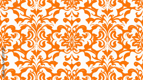 Decorative Palace Style Damask Seamless Pattern with Elegant Foliage