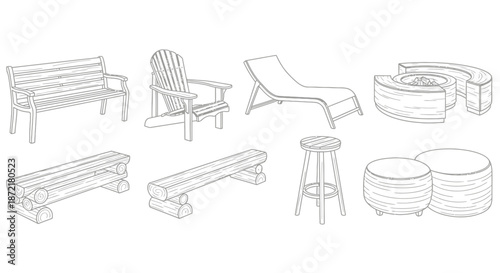 Collection of outdoor wooden furniture