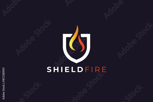 Flaming Shield Logo for Strength, Defense, and Safety Identity