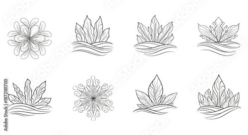 Elegant line art illustrations of lotus flowers