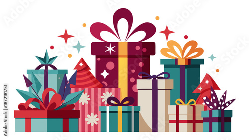 Colorful gift boxes with bows and stars Vector