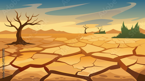 Arid desert landscape with cracked earth Vector